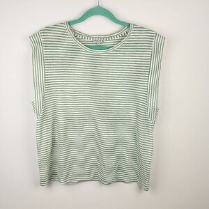 Natura White Green Striped Lightweight Knit Boxy Muscle Sleeveless Top XL